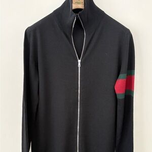 GUCCI Arm Stripe Zip Wool Cardigan Black NWT - Sz L / M US